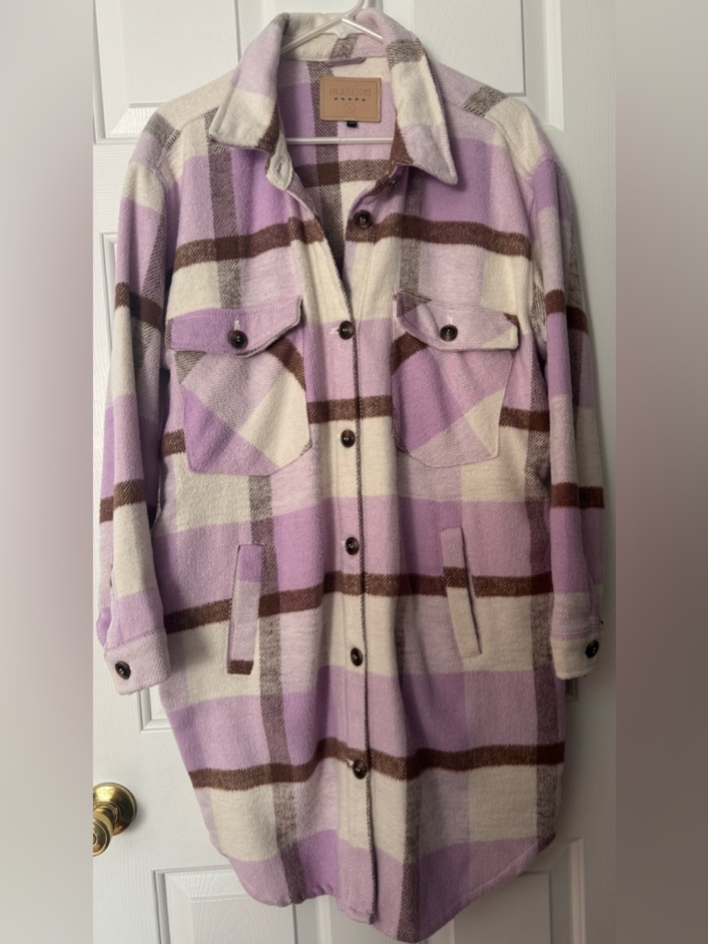 Blank NYC Plaid Shacket Coat in Lilac, Cream & Brown